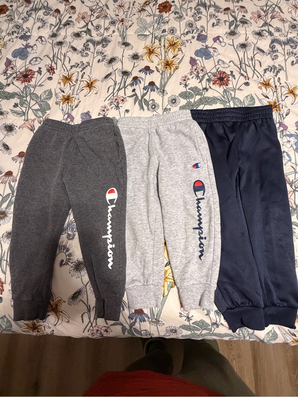 Champion Kids Sweatpants Trio in Charcoal, Heather Gray & Navy